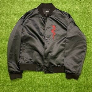 Fashion Nova Black Satin Bomber with Red Detail